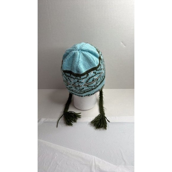 Columbia Youth Winter Beanie Hat Ear Flaps Pig Tails Geometric Design Fleece - Picture 2 of 6